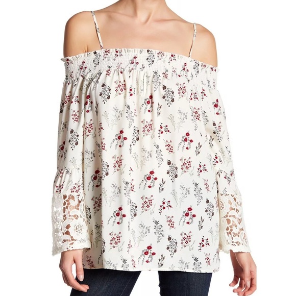 Anthropologie Tops - PLEIONE OFF the SHOULDER LACE BELL SLEEVE BLOUSE